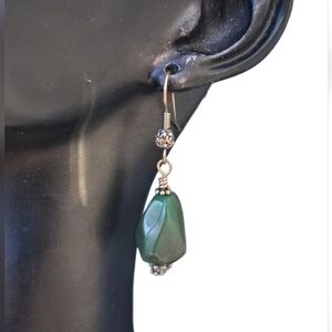 Artisan Raw-Cut Green Aventurine Silver-Tone Dangle Earrings